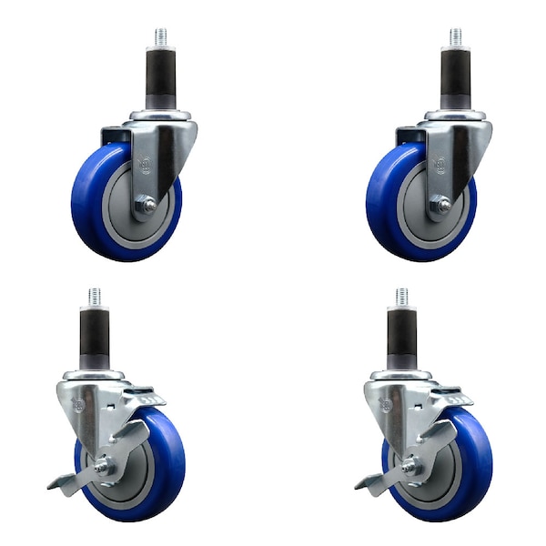 Service Caster 4'' SS Blue Poly Wheel Swivel 1-1/4'' Expanding Stem Caster Set 2 Brakes, 4PK SCC-SSEX20S414-PPUB-BLUE-2-TLB-2-114 - main